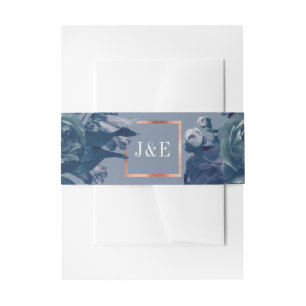 Navy Rose Gold Bouquet Wedding Invitation Belly Band