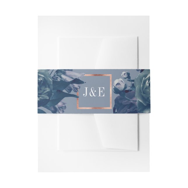 Navy Rose Gold Bouquet Wedding Invitation Belly Band (Front Example)