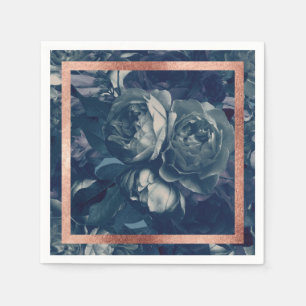 Navy Rose Gold Bouquet Wedding Table Napkins