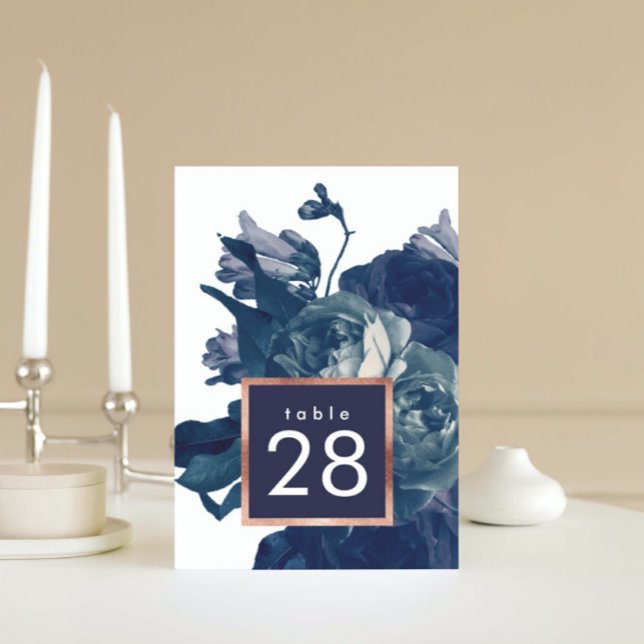 Navy Rose Gold Bouquet Wedding Table Numbers (Creator Uploaded)