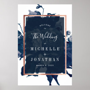 Navy Rose Gold Bouquet Wedding Welcome Poster
