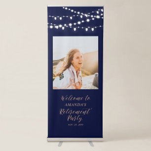 Navy & Rose Gold Confetti Retirement Welcome Retractable Banner