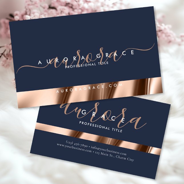 Navy Rose Gold Elegance Business Card (Creator Uploaded)