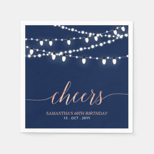 Navy & Rose Gold   Elegant Adult Birthday Party Napkin