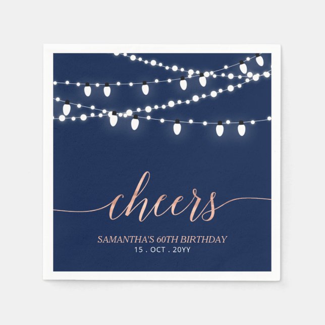 Navy & Rose Gold | Elegant Adult Birthday Party Napkin (Front)