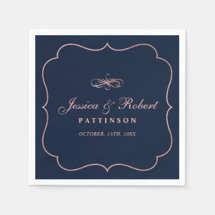 Navy & Rose Gold   Elegant Classic Wedding Napkin