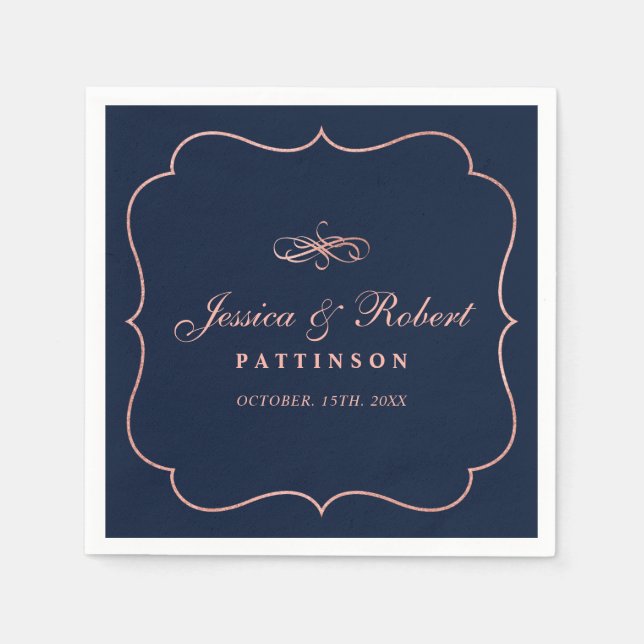 Navy & Rose Gold | Elegant Classic Wedding Napkin (Front)