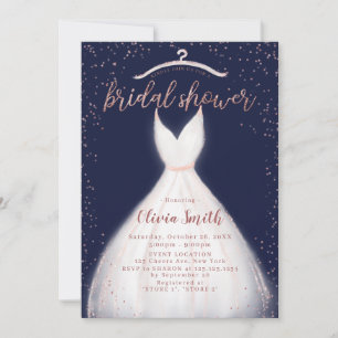 Navy Rose Gold Elegant Dress Bridal Shower Invitation