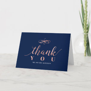 Navy & Rose Gold  Elegant Wedding Thank you Note Card