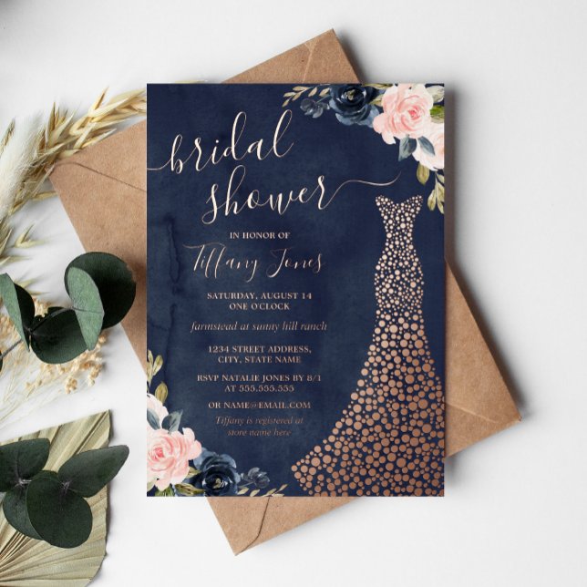 Navy Rose Gold Floral Dress Bridal Shower (Creator Uploaded)
