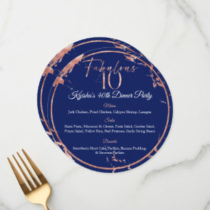 Navy & Rose Gold Foil Fabulous 40 Dinner Party Menu