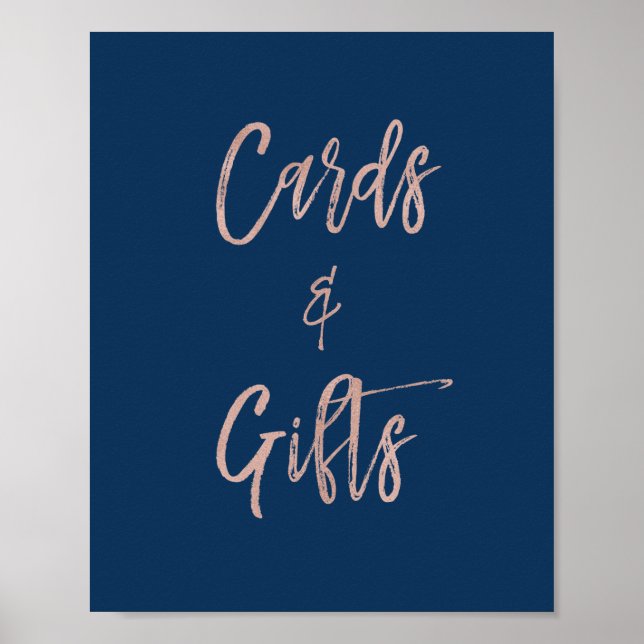 Navy & Rose Gold Glam Cards & Gifts Tabletop Sign (Front)