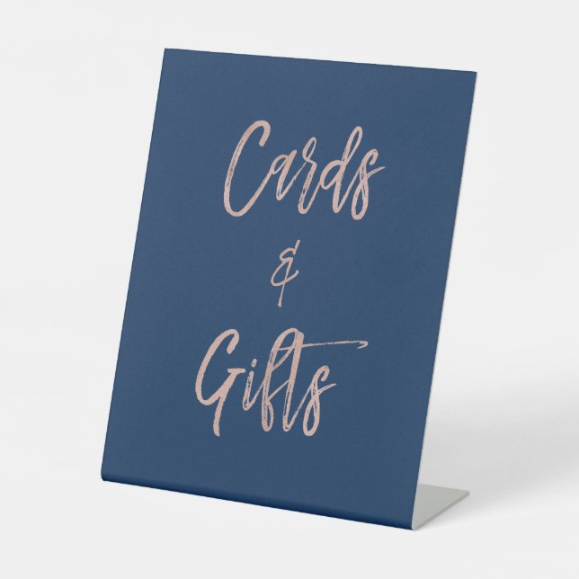 Navy & Rose Gold Glam Cards & Gifts Tabletop Sign (Front)