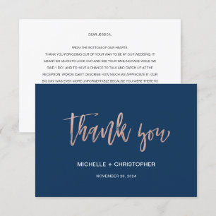 Navy & Rose Gold Glam Chic Flat Thank You Card