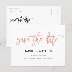 Navy & Rose Gold Glam Chic Save The Date Postcard