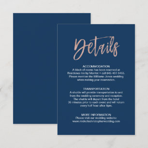 Navy & Rose Gold Glam Chic Wedding Details Insert