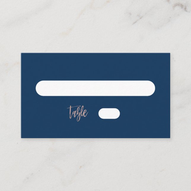 Navy & Rose Gold Glam Chic Wedding Flat Place Card (Front)