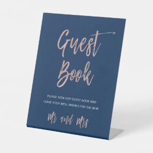 Navy & Rose Gold Glam Chic Wedding Guest Book Sign