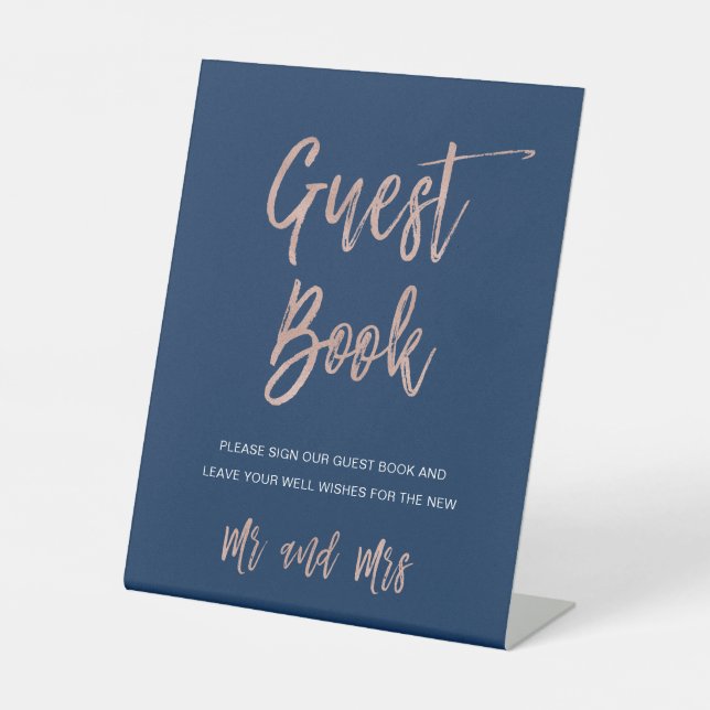Navy & Rose Gold Glam Chic Wedding Guest Book Sign (Front)