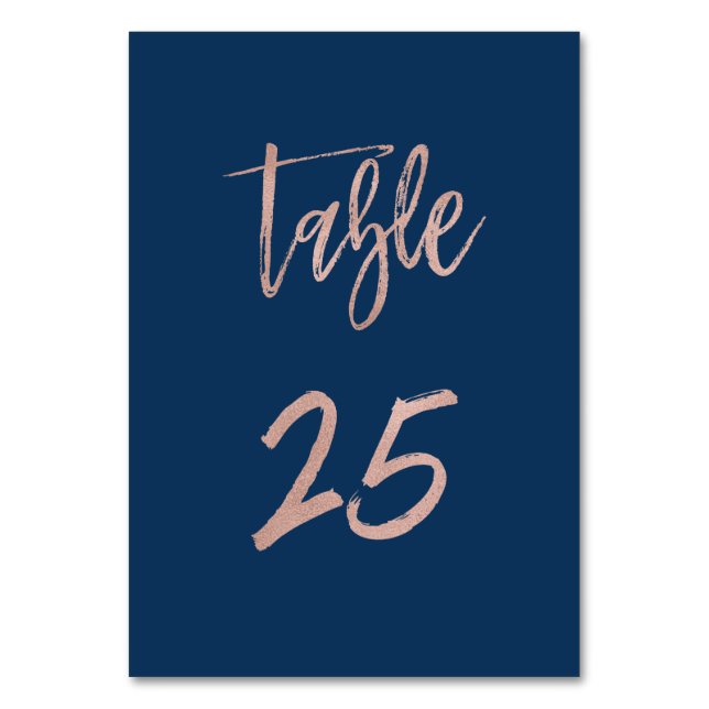 Navy & Rose Gold Glam Chic Wedding Table Number 25 (Front)