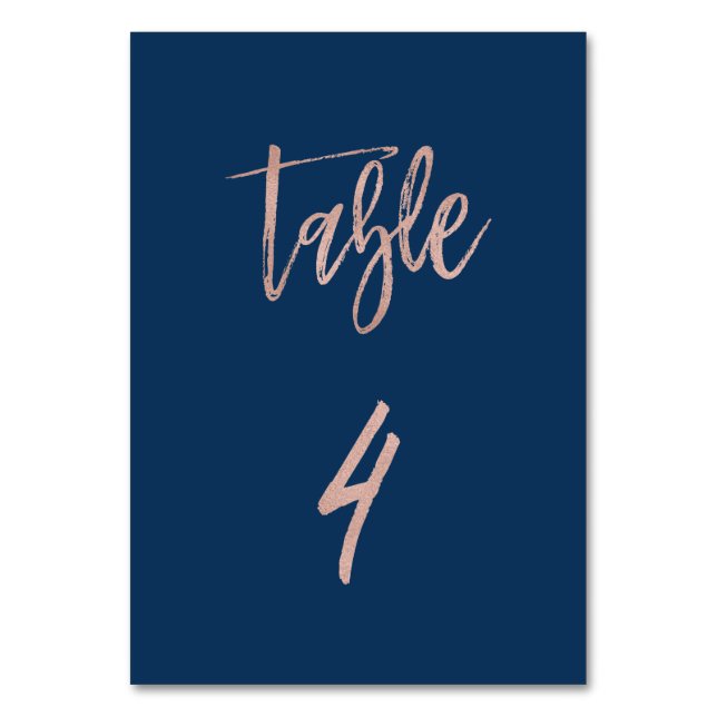 Navy & Rose Gold Glam Chic Wedding Table Number 4 (Front)