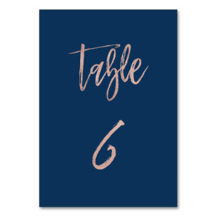 Navy & Rose Gold Glam Chic Wedding Table Number 6