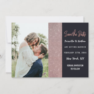 Navy Rose Gold Glitter Colour Block Save the Date