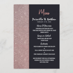 Navy Rose Gold Glitter Colour Block Wedding Menu