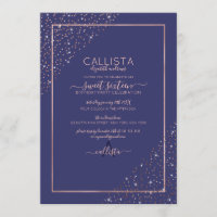 Navy Rose Gold Glitter Confetti Corners Sweet 16