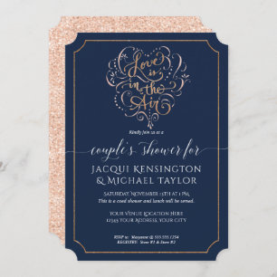 Navy Rose Gold Glitter Script Love Couple Shower Invitation