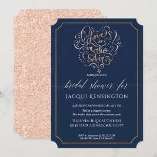 Navy Rose Gold Glitter Typography Bridal Shower Invitation