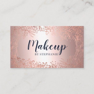 Navy rose gold metallic foil floral makeup script business card
