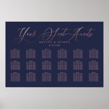 Navy+Rose Gold Modern Calligraphy Seating Chart