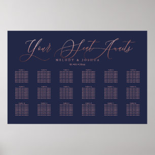Navy+Rose Gold Modern Calligraphy Seating Chart