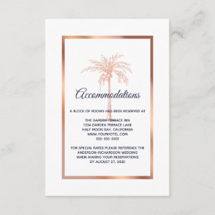 Navy Rose Gold Palm Tree Wedding Accommodation Enclosure Card