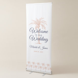 Navy Rose Gold Palm Trees White Wedding Welcome Retractable Banner