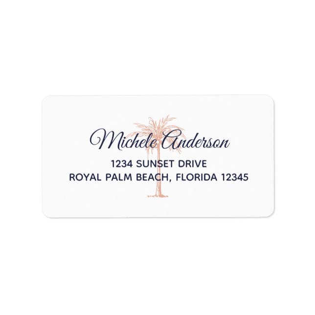 Navy Rose Gold Palm Wedding RSVP Return Address Label (Front)