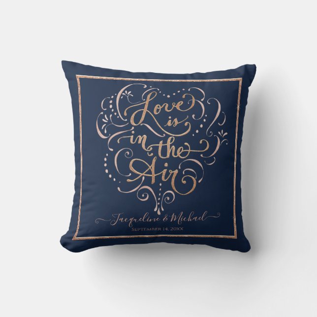 Navy Rose Gold Script Typography Love Wedding Gift Cushion (Front)