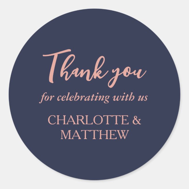 Navy & Rose Gold Wedding Classic Round Sticker (Front)