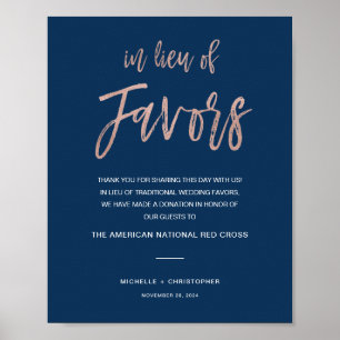 Navy & Rose Gold Wedding In Lieu Of Favours Sign