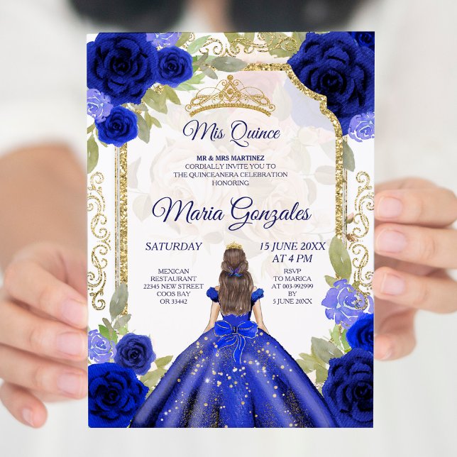 Navy Rose Mexican Girl Charra Quinceanera Invitation (Creator Uploaded)