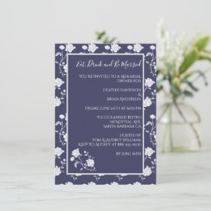 Navy Rose Rehearsal Dinner Invitation
