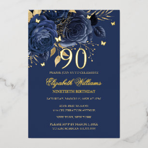 Navy Rose Sparkling Butterfly 90th Birthday