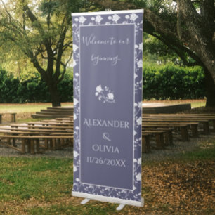 Navy Rose Wedding Retractable Banner
