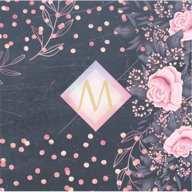 Navy Rosegold Monogram Gifts Girly Floral Pink (Front)
