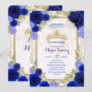 Navy Roses Mexican Girl Charra Mis Quince Invitation