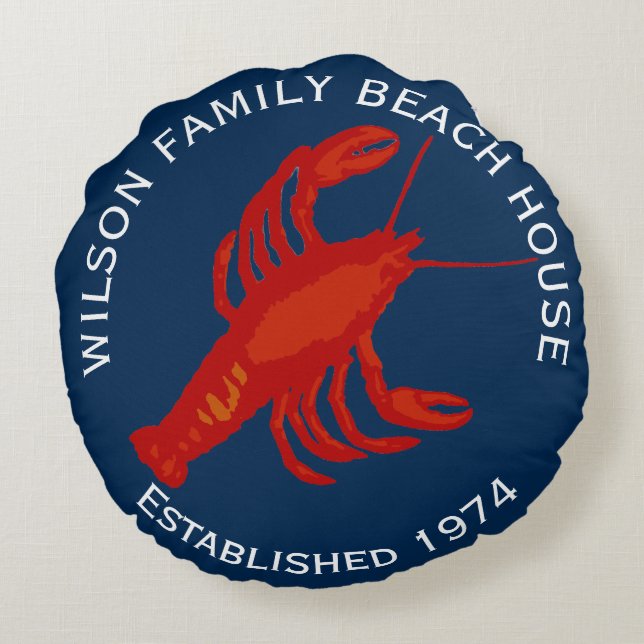 Navy Round Red Lobster Family Beach House Cushion (Back)