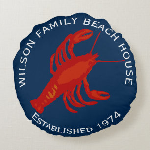 Navy Round Red Lobster Family Beach House Round Cushion