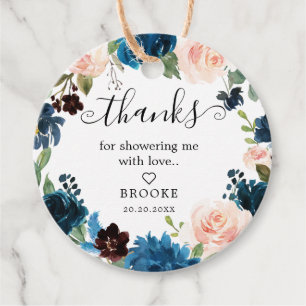 Navy Royal Blue Blush Floral Blossom Bridal Shower Favour Tags