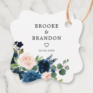 Navy Royal Blue Blush Pink Botanical Wedding Favour Tags